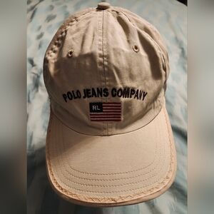 Vintage 90's Polo Ralph Jeans Company Hat Flag Logo Baseball‎ Cap Beige Dad Cap